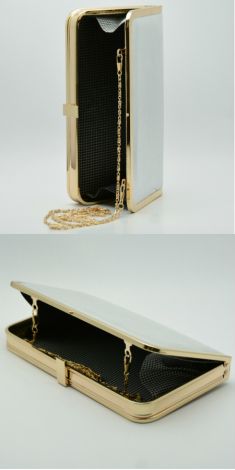 clutch argintiu cu metal auriu